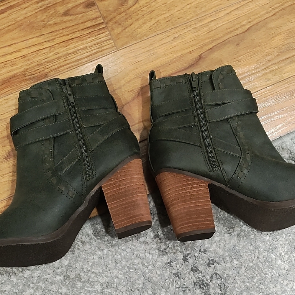 Not Rated Dark Green Ankle Boots with Buckle - Picture 3 of 7